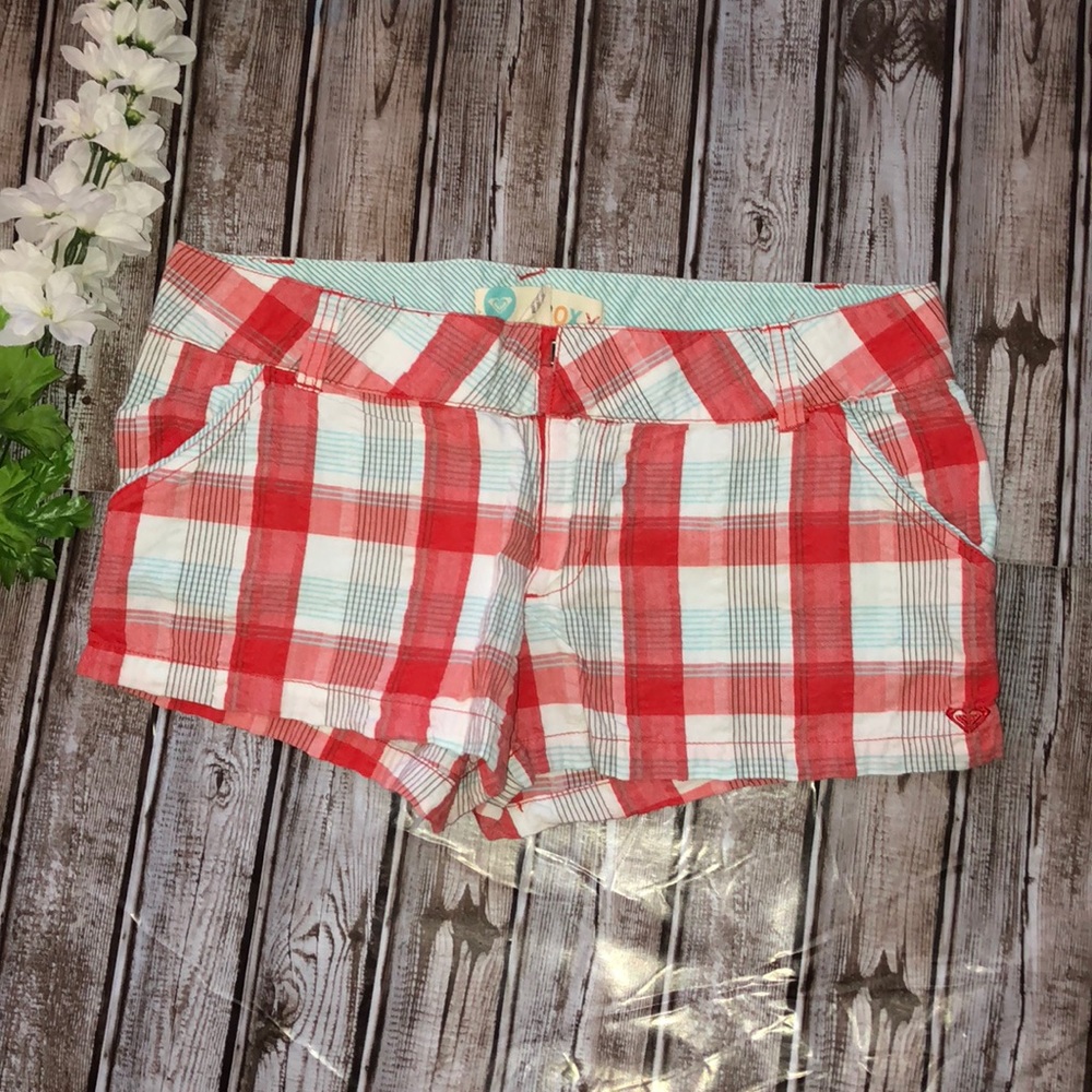 🌴ROXY•ORANGE & BLUE PLAID•SIZE-7•SHORT SHORTS